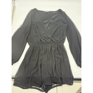 Express black chiffon short ROMPER WITH sheer long Sleeves/ wrapped- M size